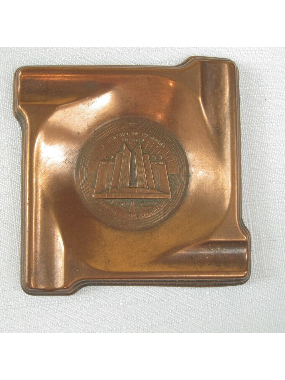 1933-34 Chicago Worlds Fair Chrysler Motors A Century Of Progress Ashtray Copper